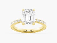Emerald Cut Moissanite Engagement Ring With Eternity Pave Band