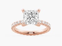 Princess Cut Moissanite Engagement Ring With Eternity Pave Band