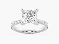Princess Cut Moissanite Engagement Ring With Eternity Pave Band