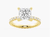 Princess Cut Moissanite Engagement Ring With Eternity Pave Band