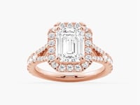 Emerald Cut Split Shank Moissanite Halo Engagement Ring