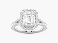 Emerald Cut Split Shank Moissanite Halo Engagement Ring