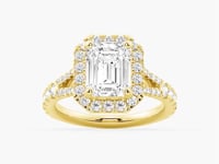 Emerald Cut Split Shank Moissanite Halo Engagement Ring