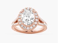 Oval Cut Split Shank Moissanite Halo Engagement Ring