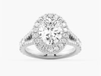Oval Cut Split Shank Moissanite Halo Engagement Ring