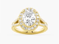 Oval Cut Split Shank Moissanite Halo Engagement Ring