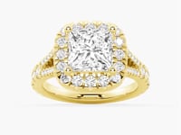 Princess Cut Split Shank Moissanite Halo Engagement Ring