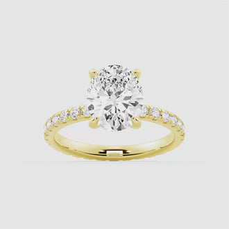 Oval Cut Moissanite Engagement Ring With Eternity Pave Band