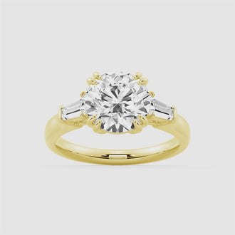 Round Cut Moissanite Engagement Ring with Tapered Baguette Side Stones