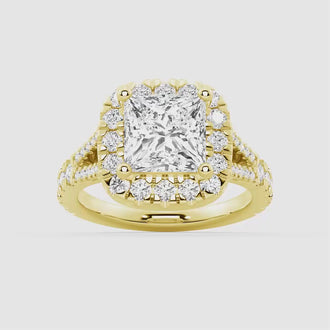 Princess Cut Split Shank Moissanite Halo Engagement Ring