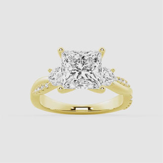 Twisted Band Princess Cut  Three Stone Moissanite Engagement Ring