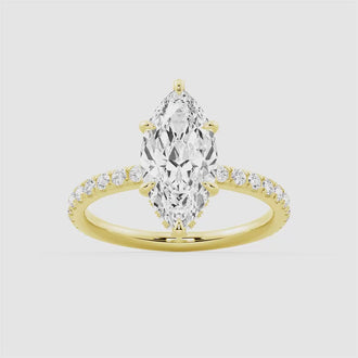 French Pavé Marquise Lab Grown Diamond Engagement Ring Hidden Halo