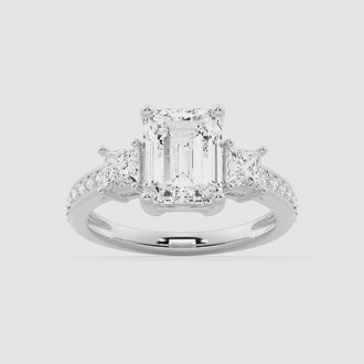 Emerald Shaped Three Stone Engagement Ring