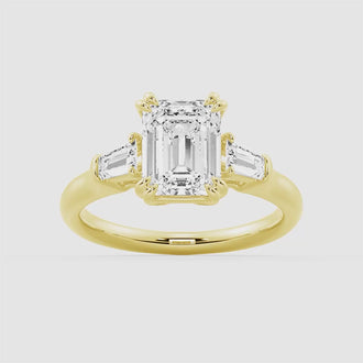 Emerald Cut Moissanite Engagement Ring with Tapered Baguette Side Stones
