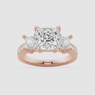 Princess Shaped Three Stone Moissanite Engagement Ring