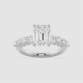 Classic Shared Prong Emerald Cut Moissanite Engagement Ring