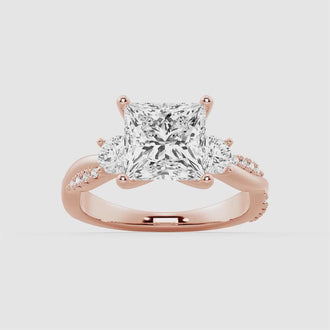 Twisted Band Princess Cut  Three Stone Moissanite Engagement Ring