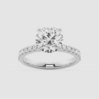 Pavé Band Round Moissanite Engagement Ring With Hidden Halo