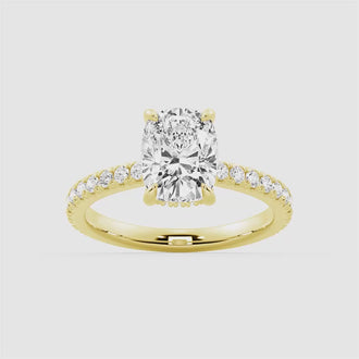 Cushion Cut Moissanite Engagement Ring With Hidden Halo