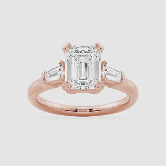 Emerald Cut Moissanite Engagement Ring with Tapered Baguette Side Stones