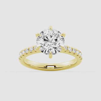 Six Prong French Pavé Moissanite Engagement Ring
