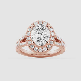 Oval Cut Split Shank Moissanite Halo Engagement Ring