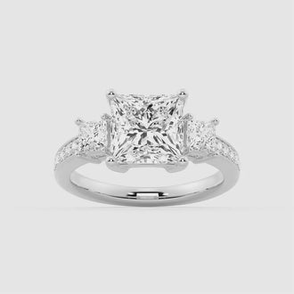 Three Stone Princess Shaped Moissanite Engagement Ring