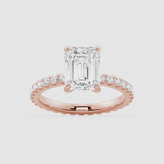 Emerald Cut Moissanite Engagement Ring With Eternity Pave Band