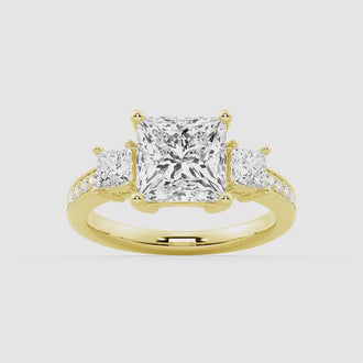 Three Stone Princess Shaped Moissanite Engagement Ring