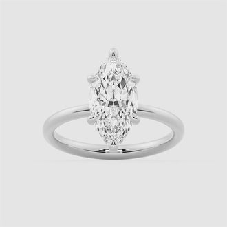 Petite Marquise Solitaire Moissanite Engagement Ring With Hidden Halo