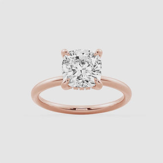 Cushion Cut Solitaire Moissanite Engagement Ring With Hidden Halo