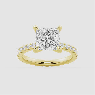 Princess Cut Moissanite Engagement Ring With Eternity Pave Band