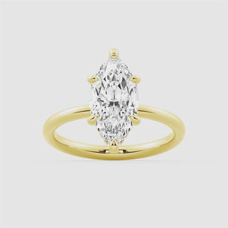 Petite Marquise Solitaire Moissanite Engagement Ring With Hidden Halo