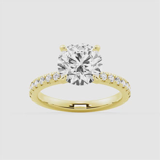 Pavé Band Round Moissanite Engagement Ring With Hidden Halo