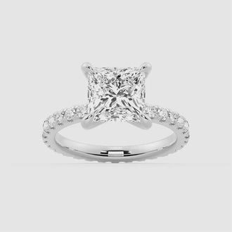 Princess Cut Moissanite Engagement Ring With Eternity Pave Band