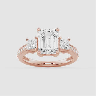 Emerald Shaped Three Stone Engagement Ring