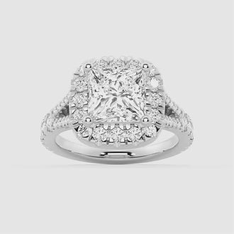 Princess Cut Split Shank Moissanite Halo Engagement Ring