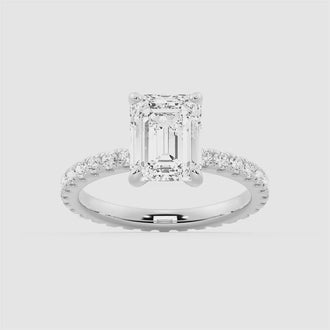 Emerald Cut Moissanite Engagement Ring With Eternity Pave Band
