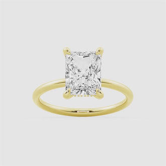 Four Prong Radiant Solitaire Moissanite Engagement Ring With Hidden Halo