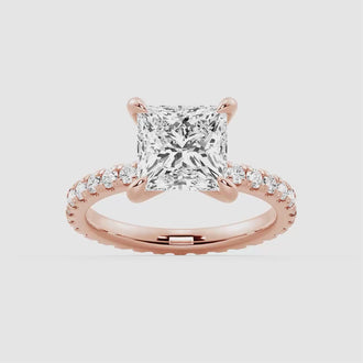 Princess Cut Moissanite Engagement Ring With Eternity Pave Band