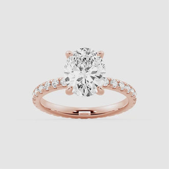 Oval Cut Moissanite Engagement Ring With Eternity Pave Band