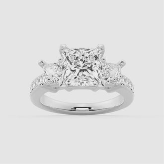 Princess Shaped Three Stone Moissanite Engagement Ring