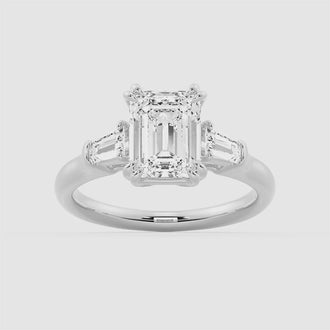 Emerald Cut Moissanite Engagement Ring with Tapered Baguette Side Stones