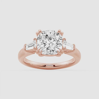 Cushion Cut Moissanite Engagement Ring with Tapered Baguette Side Stones