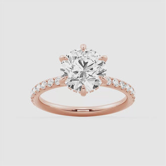 Petite Six Prong Micropavé Moissanite Engagement Ring With Hidden Halo