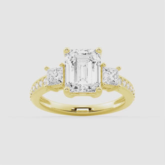 Emerald Shaped Three Stone Engagement Ring