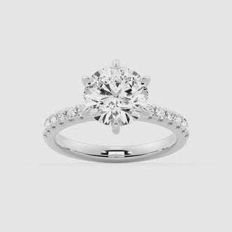 Six Prong French Pavé Moissanite Engagement Ring