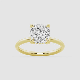 Cushion Cut Solitaire Moissanite Engagement Ring With Hidden Halo