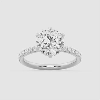 Petite Six Prong Micropavé Moissanite Engagement Ring With Hidden Halo