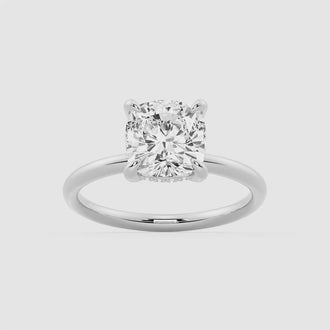 Cushion Cut Solitaire Moissanite Engagement Ring With Hidden Halo